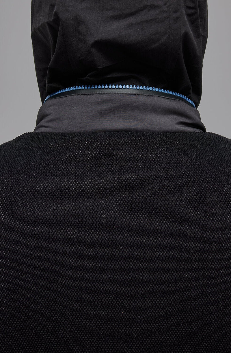 Revolution Hooded Nylon Puffer & Tech Knit Jacket in Black