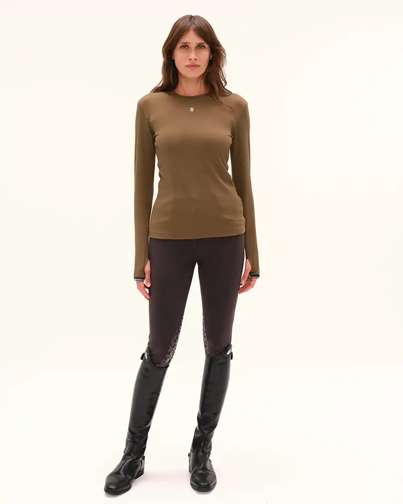 Kira Long Sleeve Top in Bronze Green