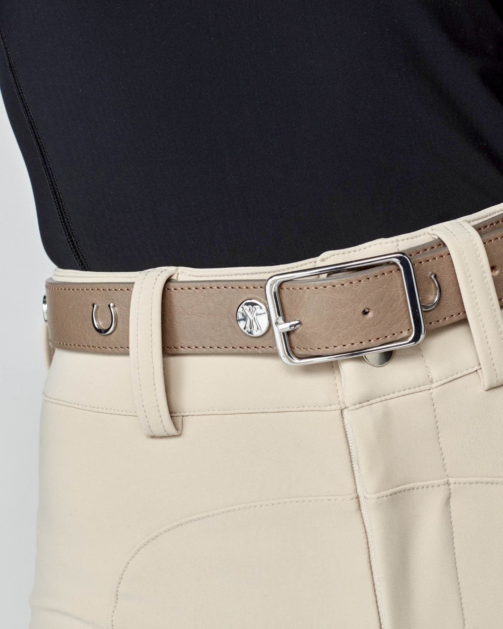 Leather Buckle Belt in Taupe