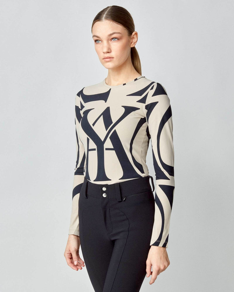 Monogram Long Sleeve Top in Tan