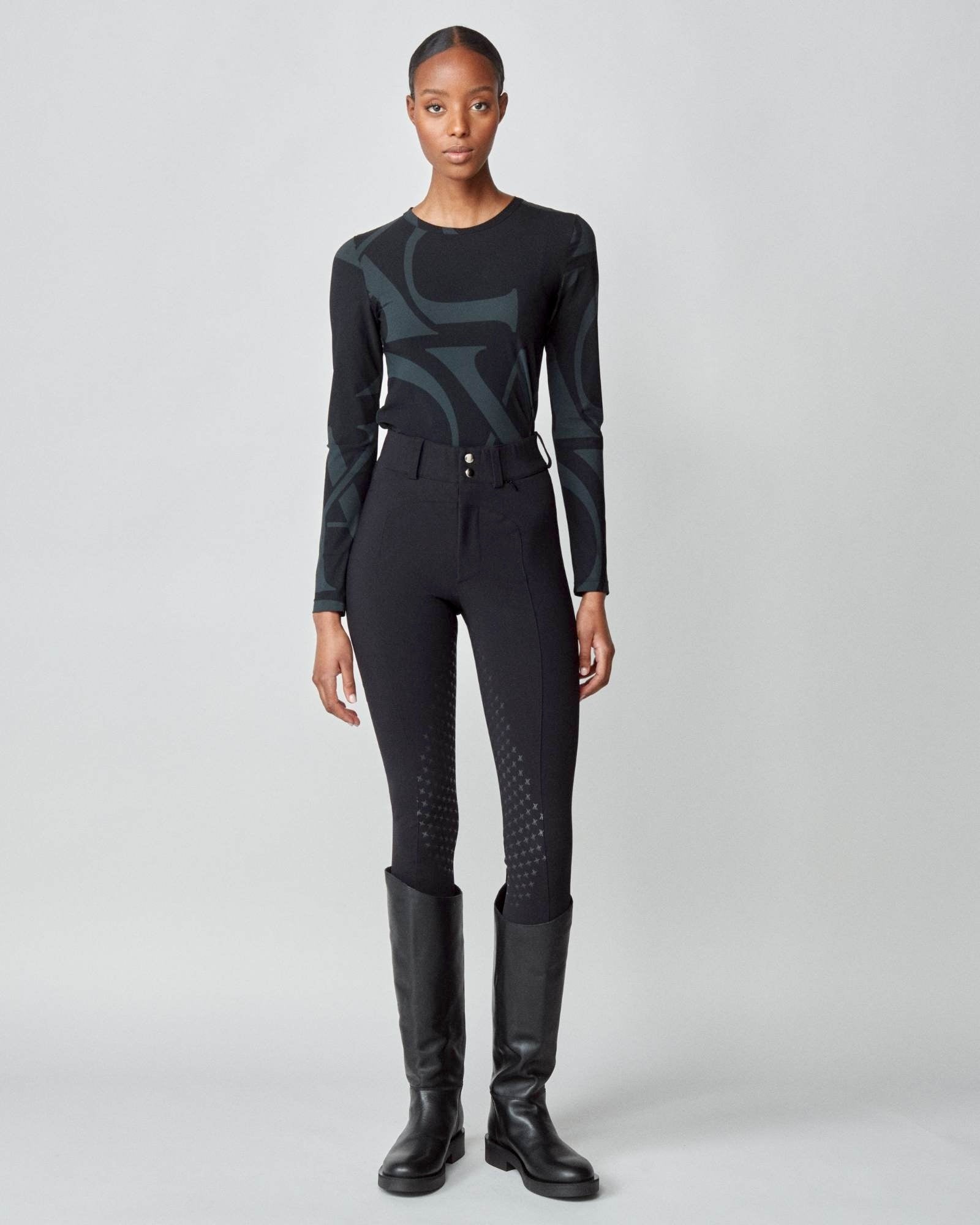 Monogram Long Sleeve Top in Black