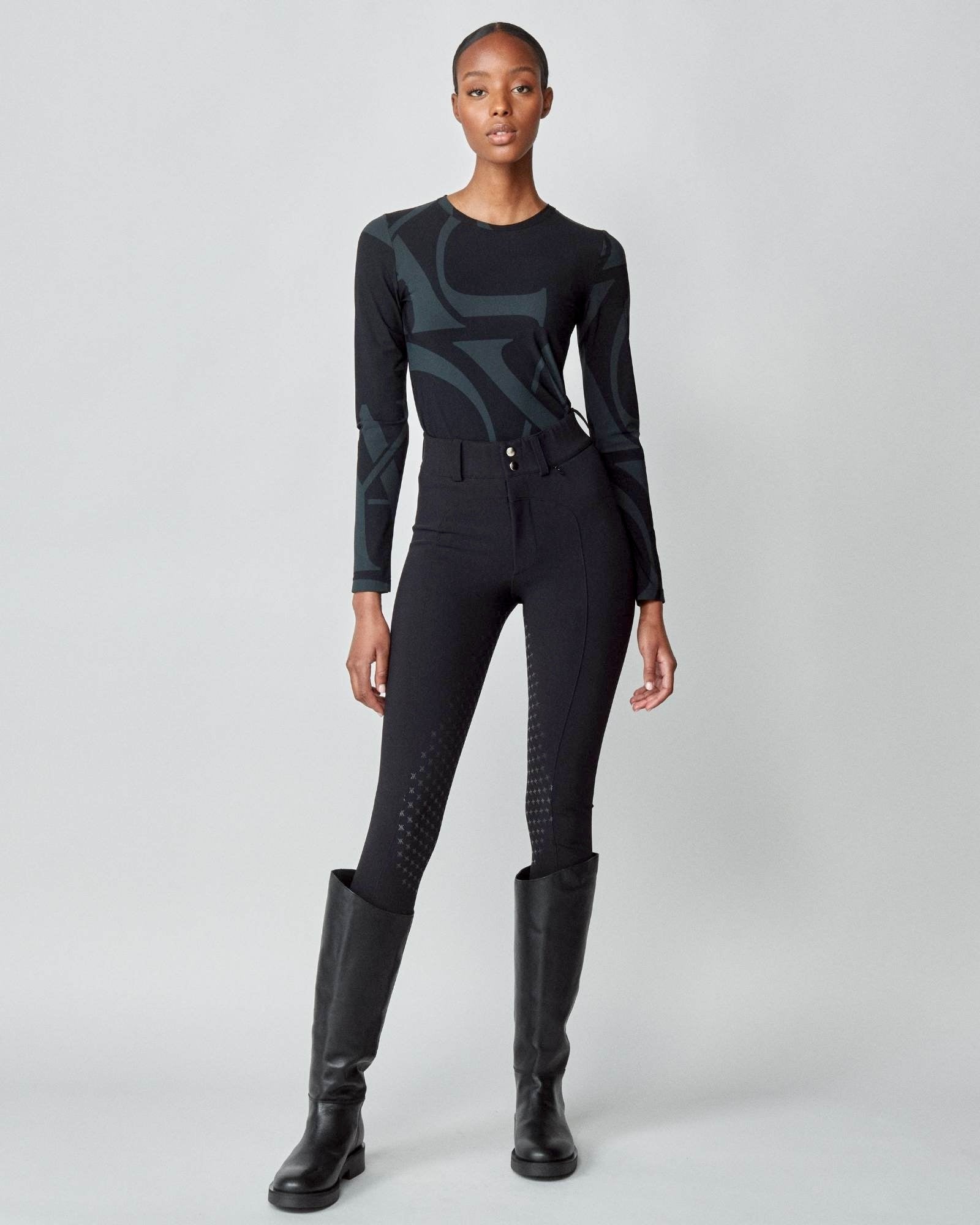 Monogram Long Sleeve Top in Black