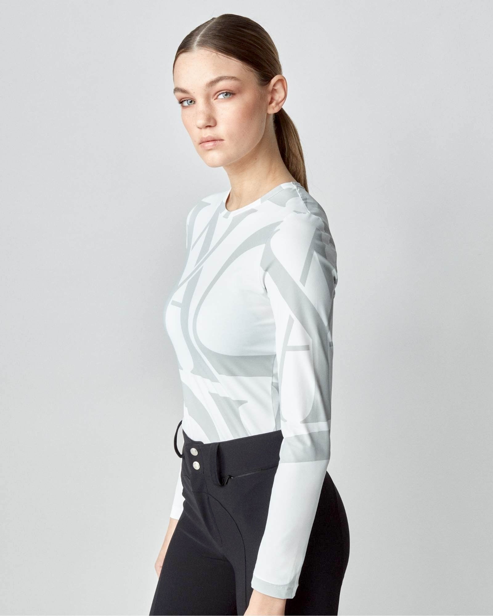 Monogram Long Sleeve Top in White