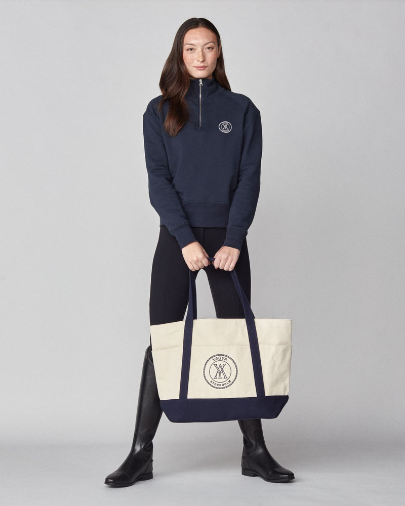 Canvas Tote Bag in Cream/Navy