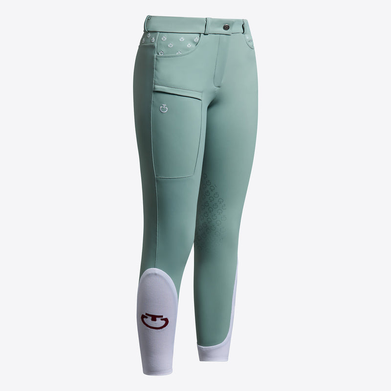 Girl's Embroidered Jumping Breeches with Pocket in Teal Green