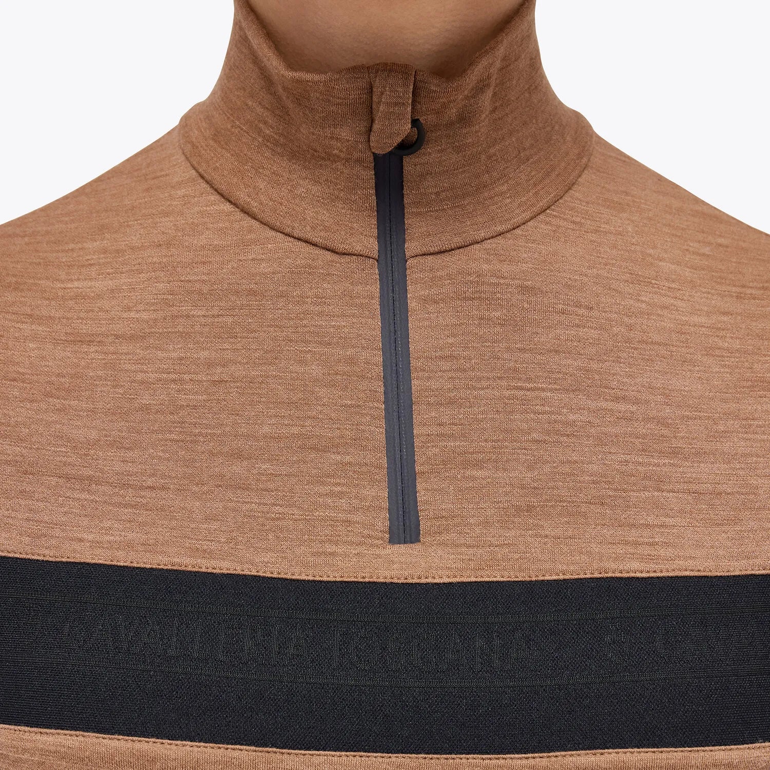 Wool Long Sleeve Zip Turtleneck Top in Toffee Brown