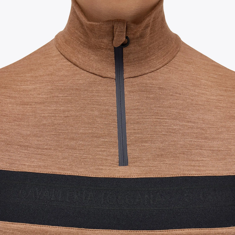 Wool Long Sleeve Zip Turtleneck Top in Toffee Brown