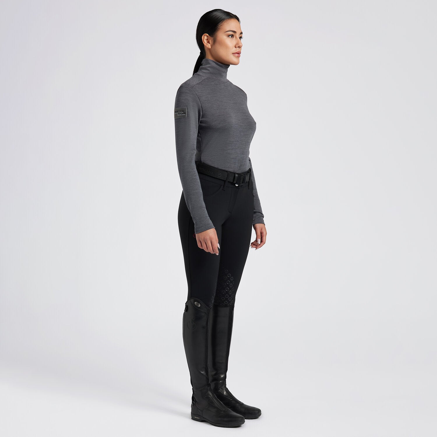 Wool Long Sleeve Turtleneck Top in Grey