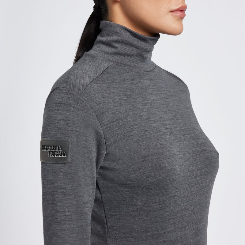 Wool Long Sleeve Turtleneck Top in Grey