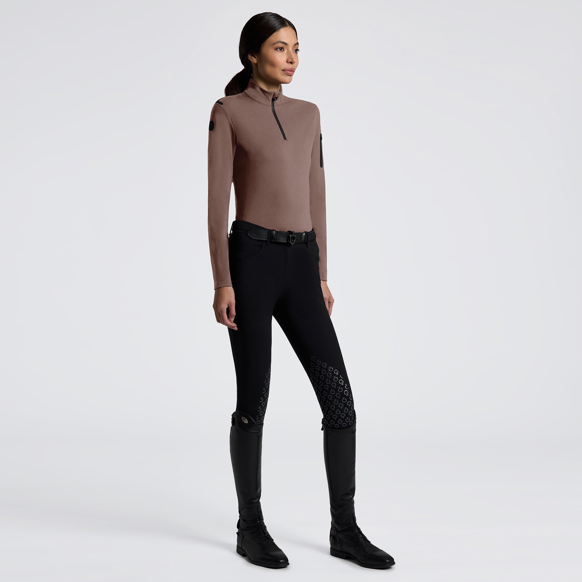 Jersey Fleece Half Zip Training Top in Walnut