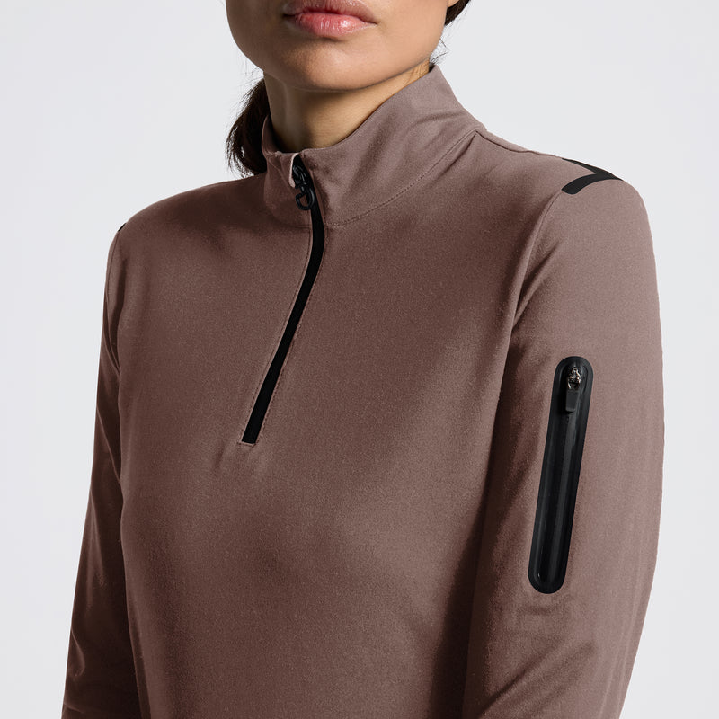 Jersey Fleece Half Zip Training Top in Walnut
