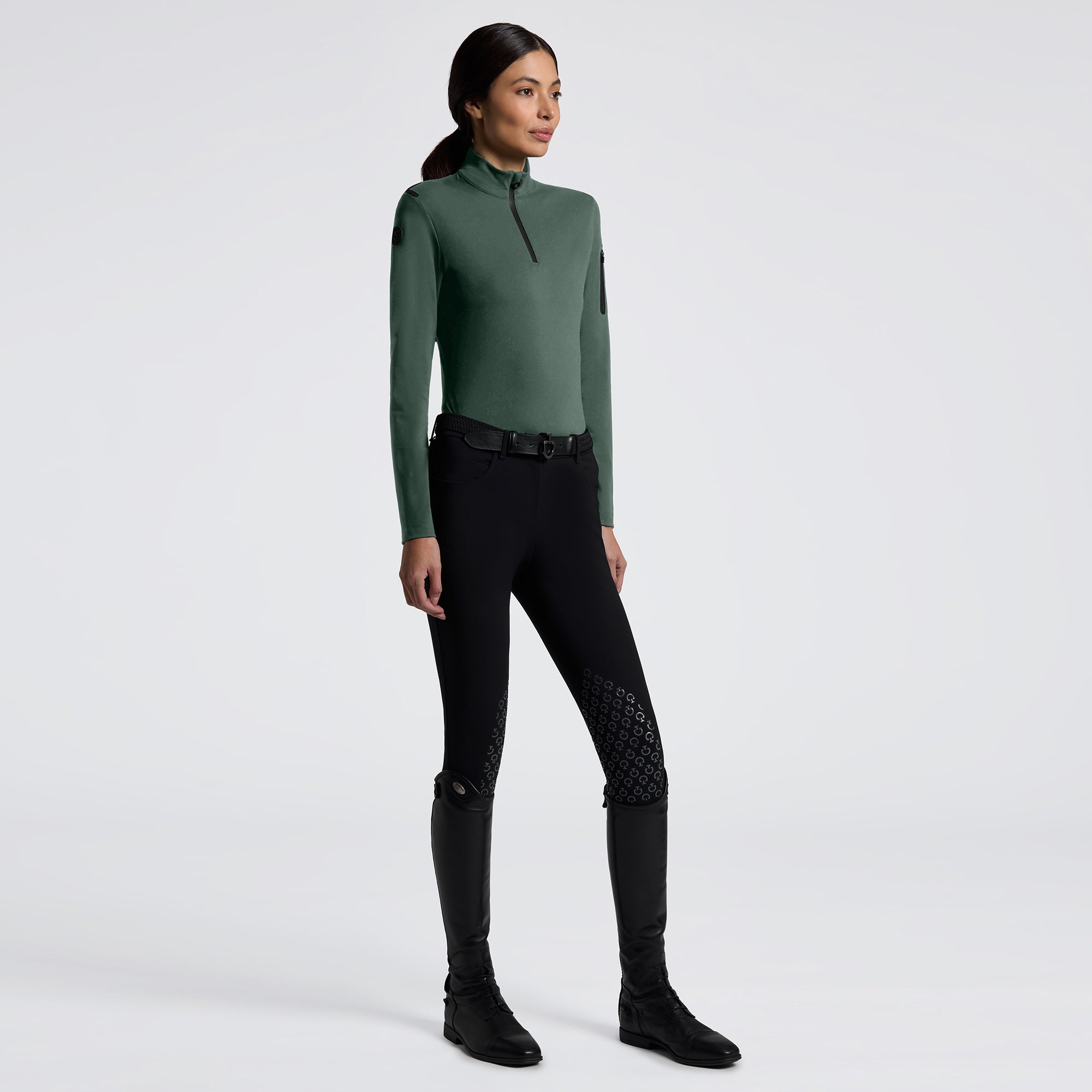 Jersey Fleece Half Zip Training Top in Dark Green
