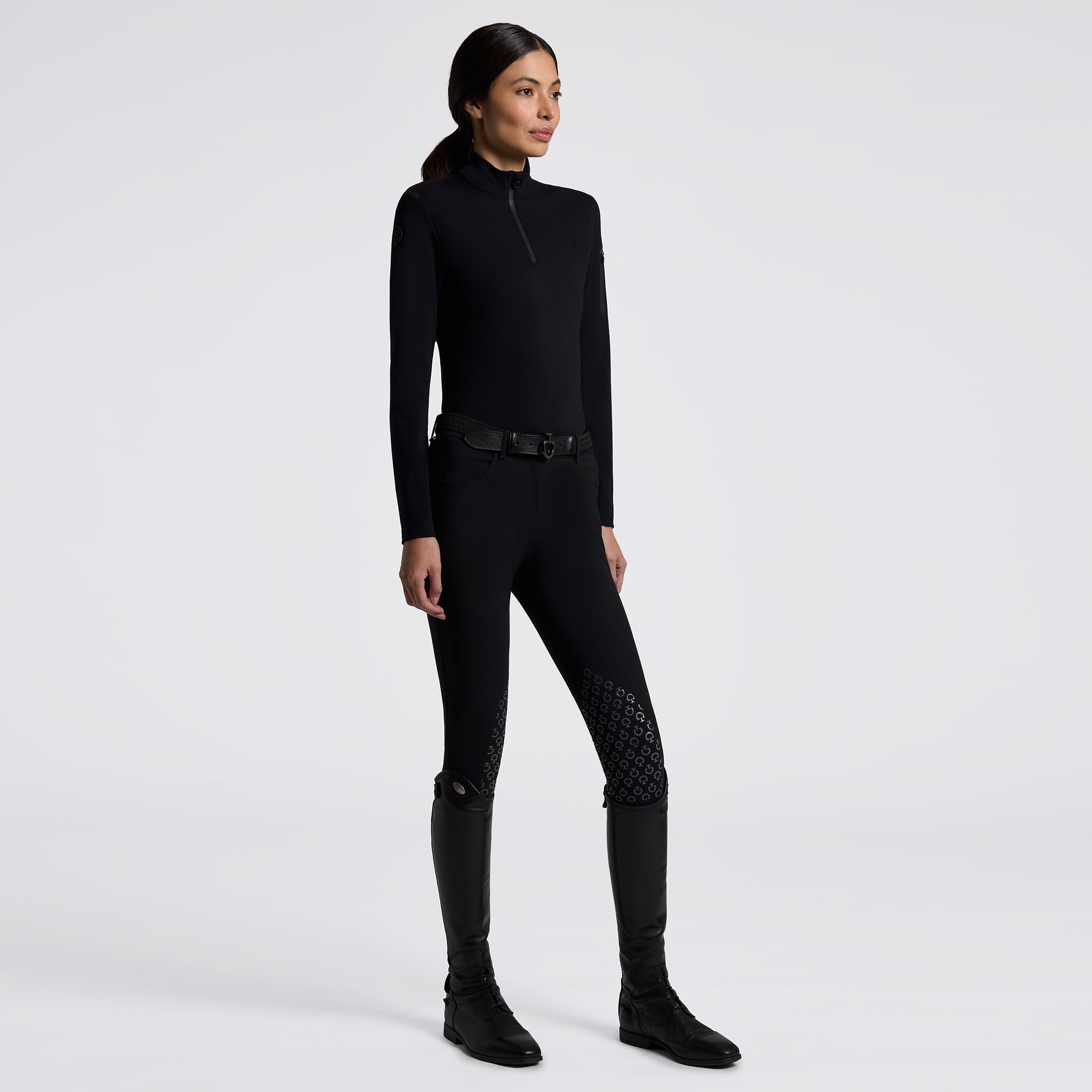 Jersey Fleece Half Zip Training Top in Black