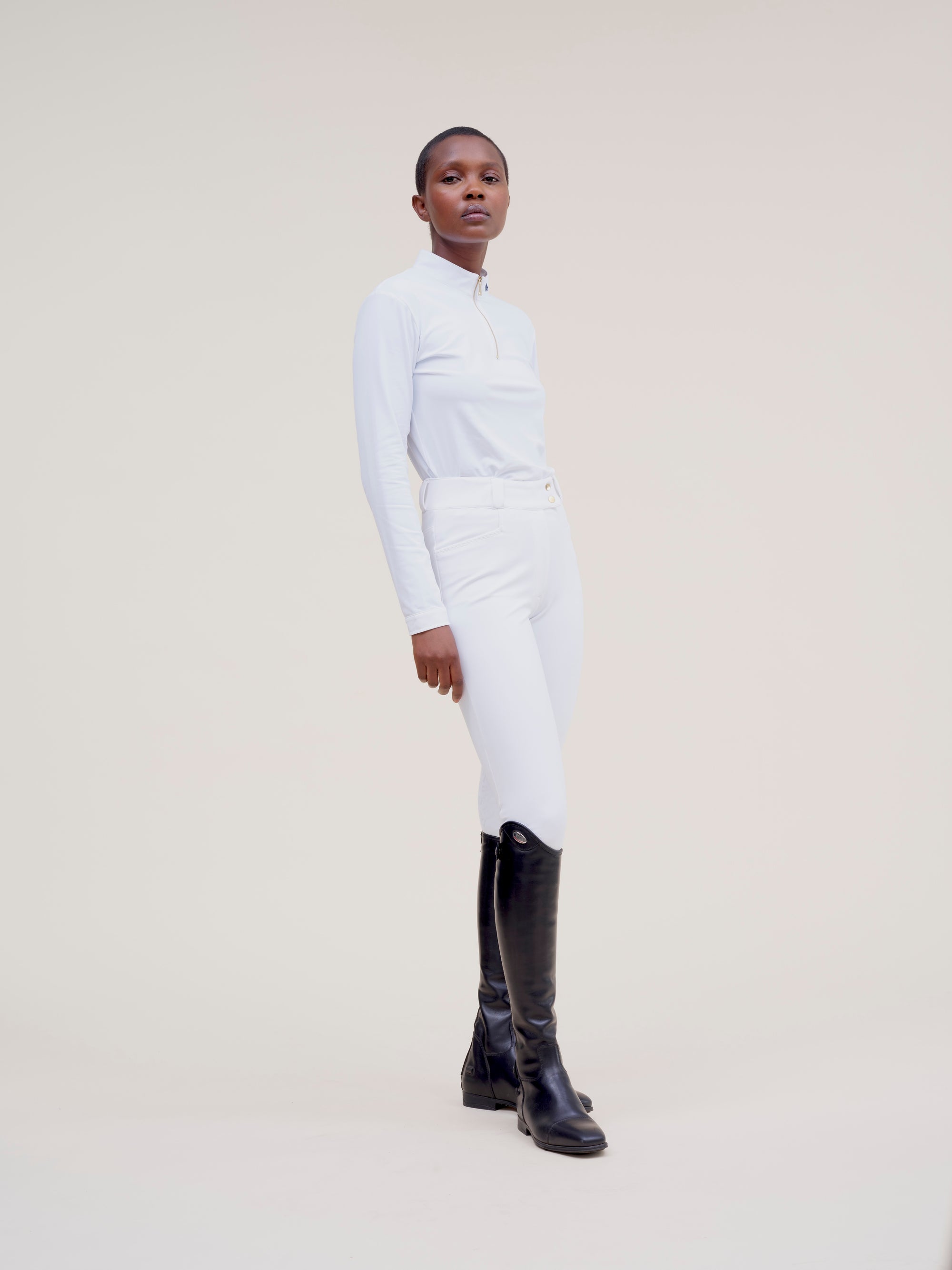 Pablito Long Sleeve Riding Top in Micro-perforated White