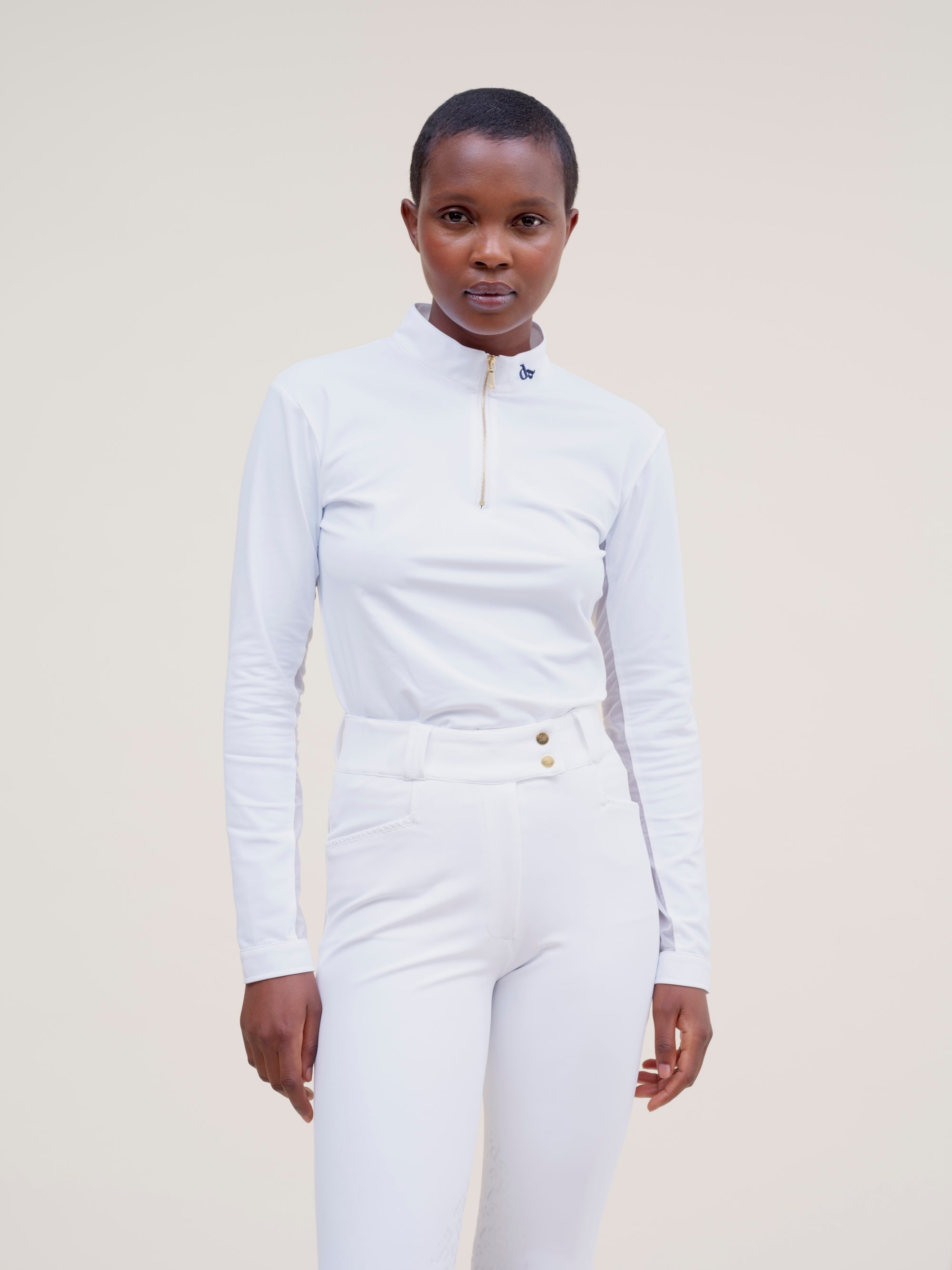 Pablito Long Sleeve Riding Top in Micro-perforated White