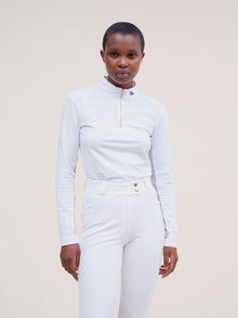 Pablito Long Sleeve Riding Top in Micro-perforated White