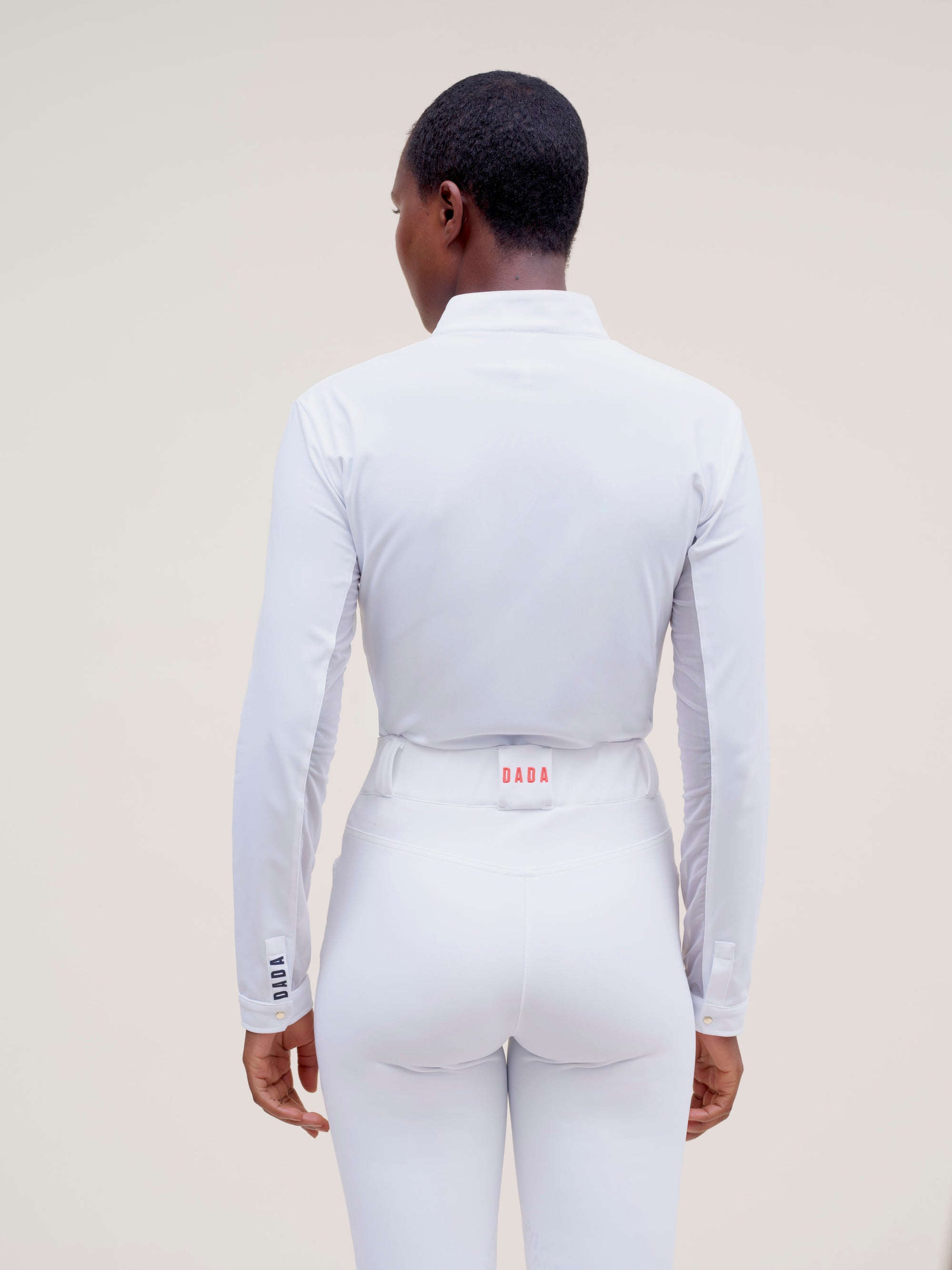 Pablito Long Sleeve Riding Top in Micro-perforated White