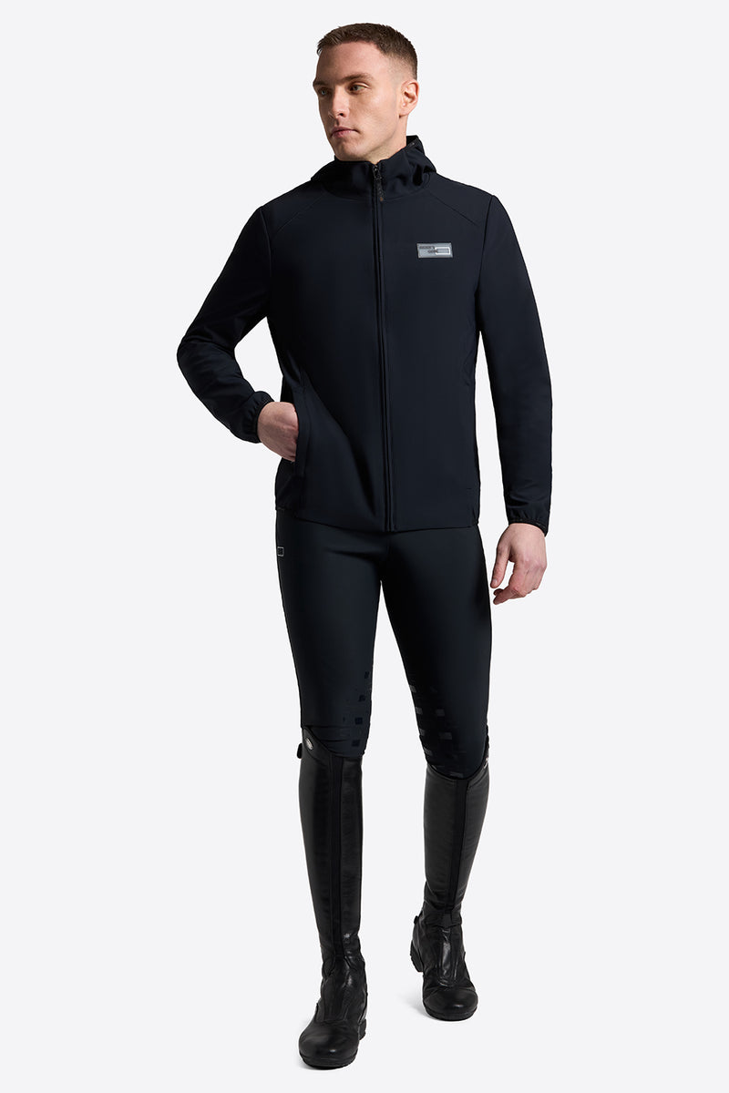 Bonded Jacquard Jersey Hooded Softshell Jacket in Navy
