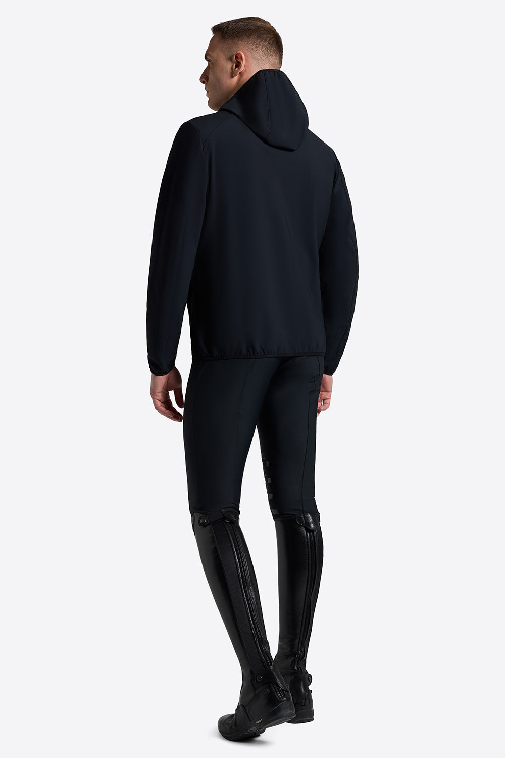 Bonded Jacquard Jersey Hooded Softshell Jacket in Navy