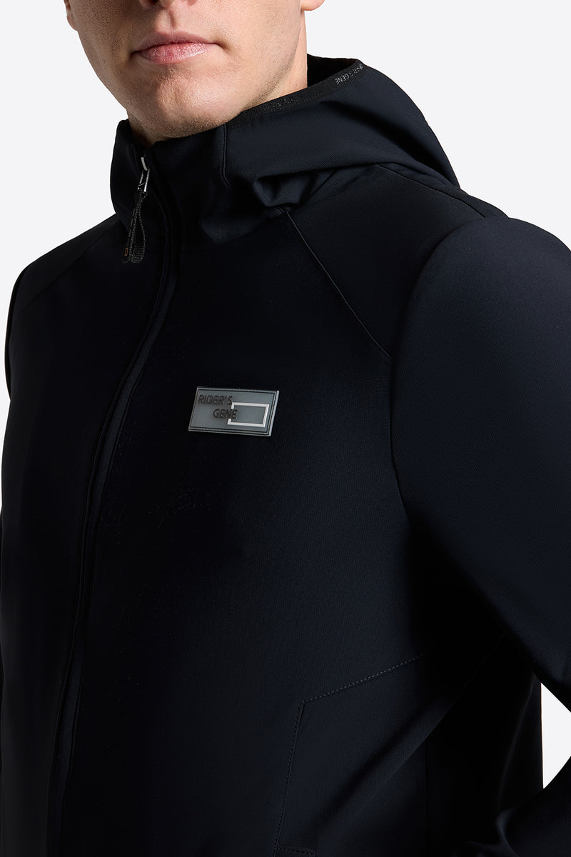 Bonded Jacquard Jersey Hooded Softshell Jacket in Navy