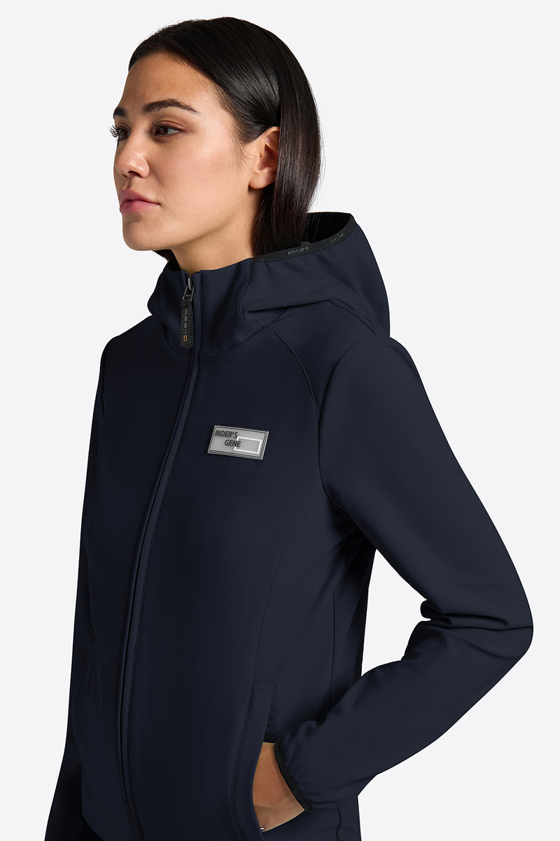 Bonded Jacquard Jersey Hooded Softshell Jacket in Navy