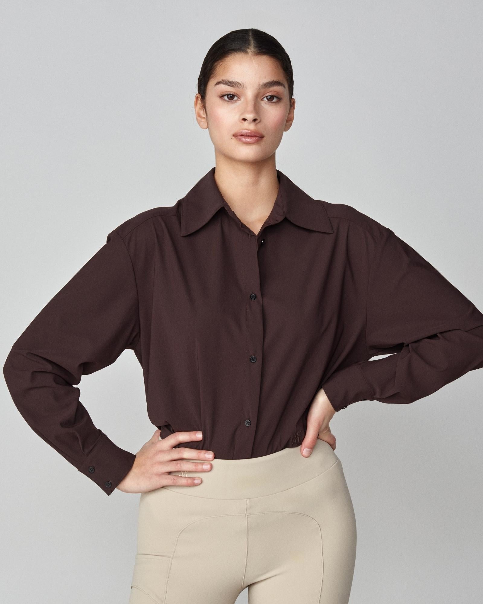Stretchy Riding Shirt in Dark Brown