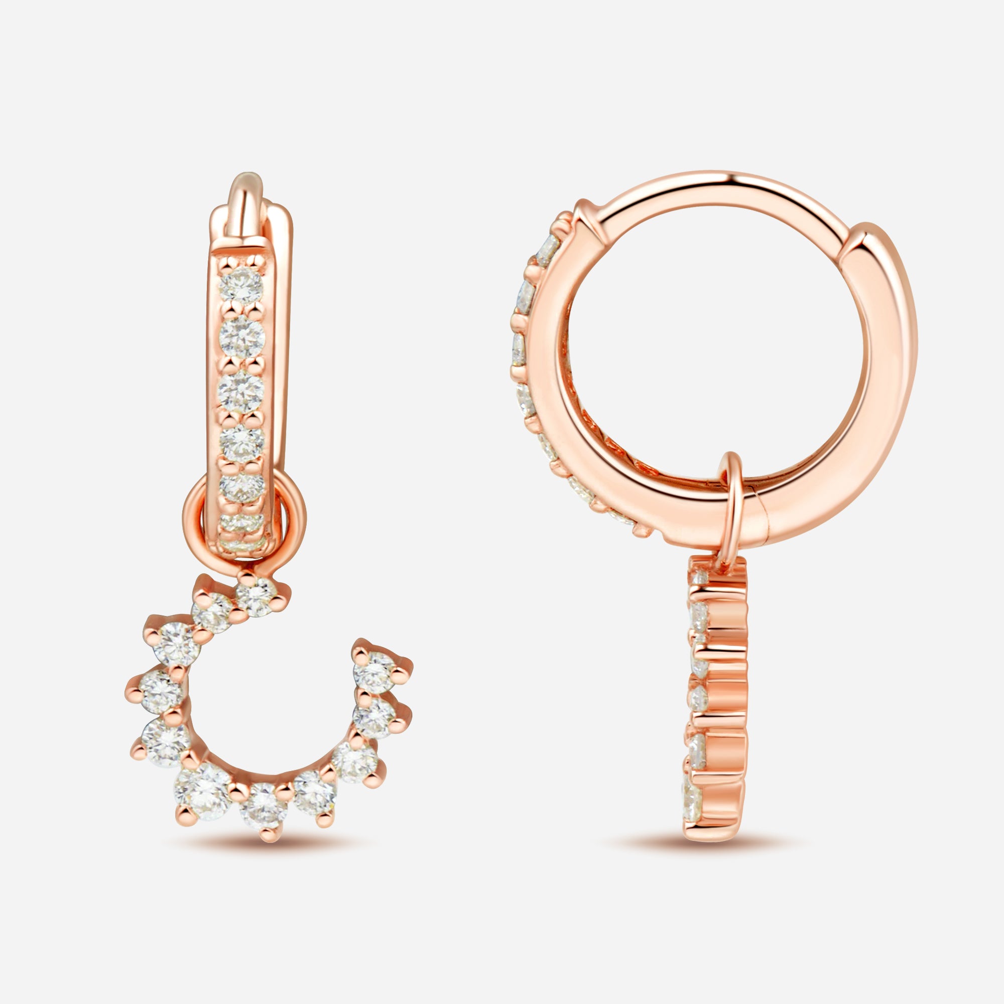 Confidence Hoop Earrings in 9k Pink Gold with White Diamonds