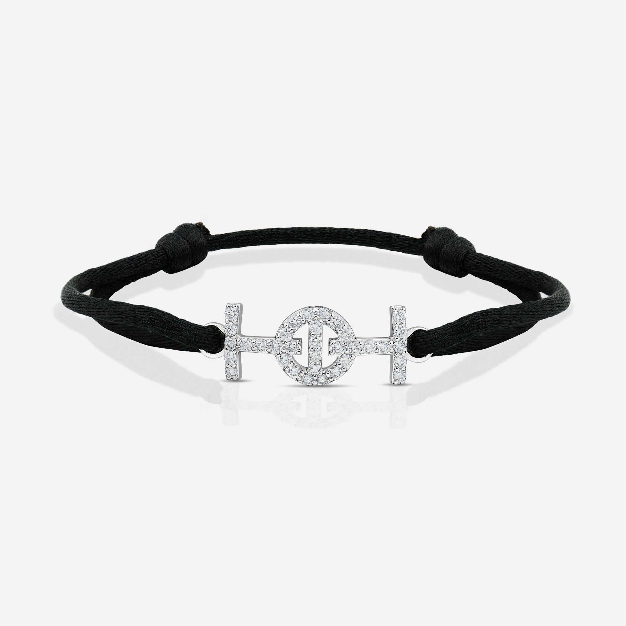Challenge Black Silk Cord Bracelet in 9k White Gold with Diamonds