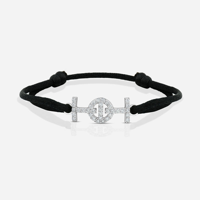 Challenge Black Silk Cord Bracelet in 9k White Gold with Diamonds
