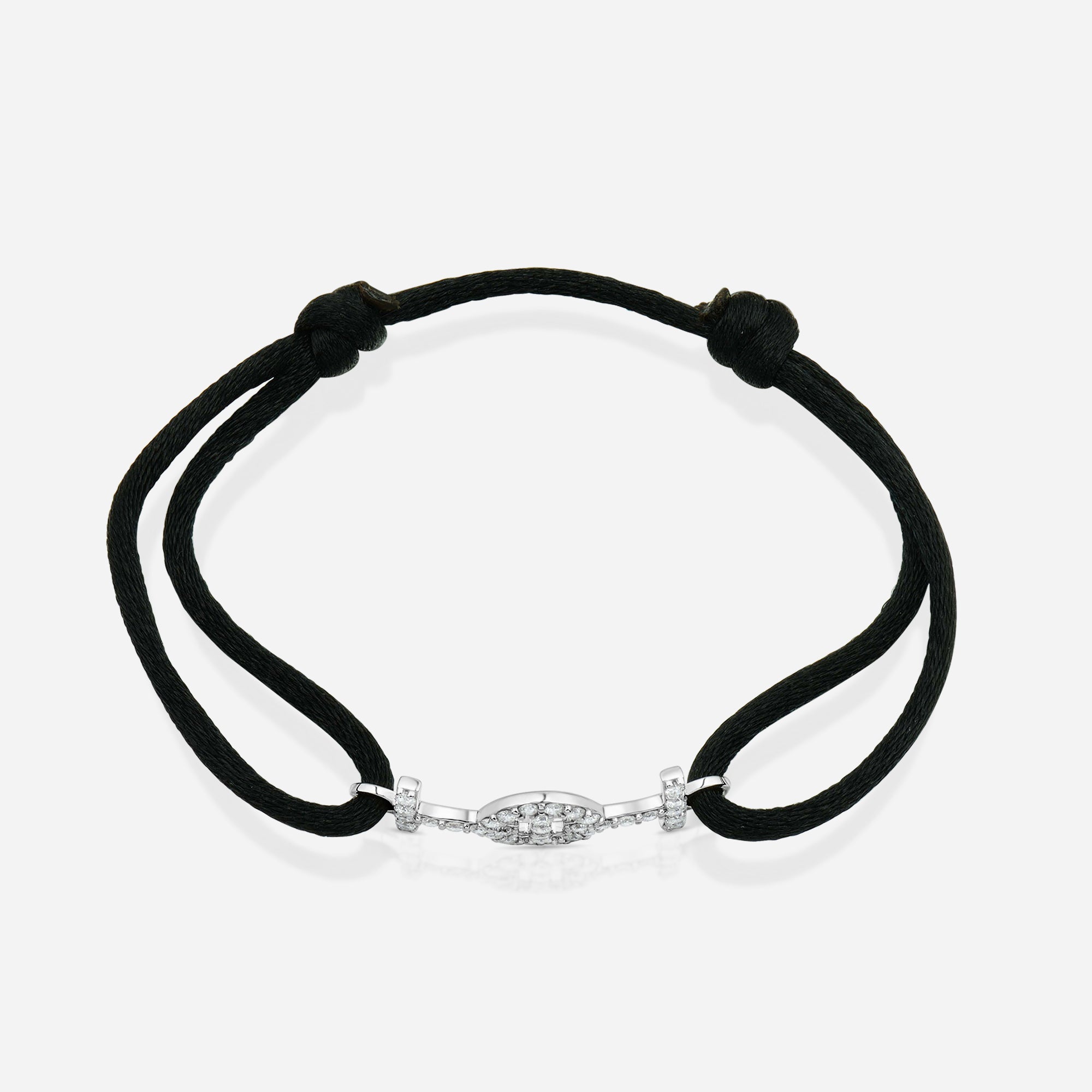 Challenge Black Silk Cord Bracelet in 9k White Gold with Diamonds