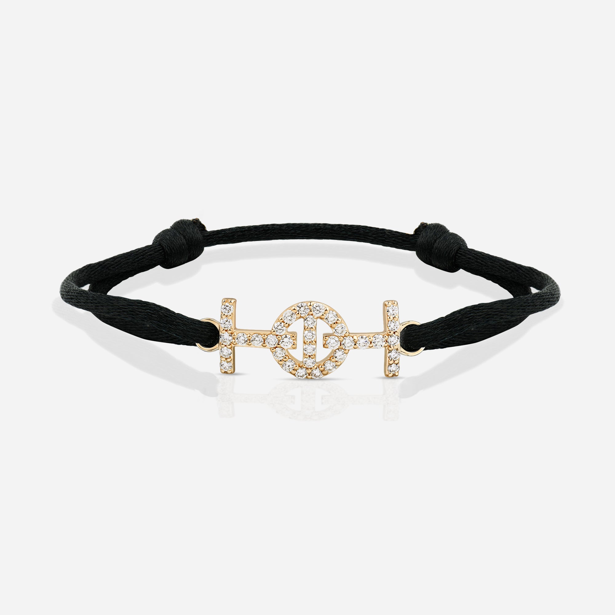 Challenge Black Silk Cord Bracelet in 9k Yellow Gold with Diamonds