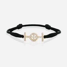 Challenge Black Silk Cord Bracelet in 9k Yellow Gold with Diamonds
