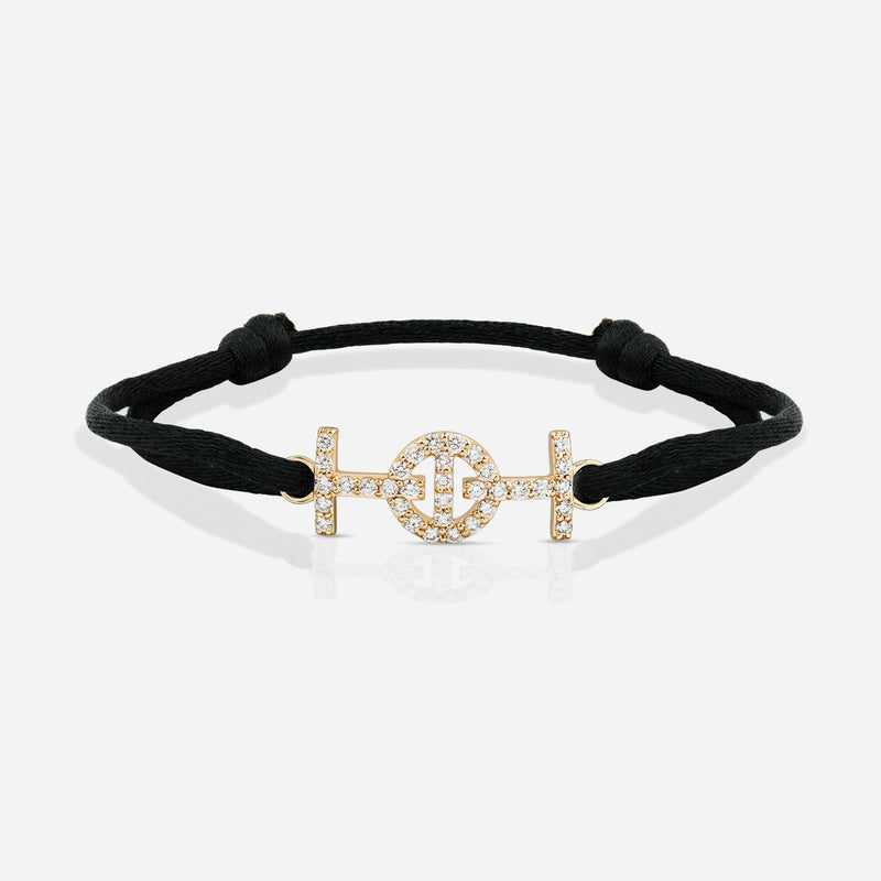Challenge Black Silk Cord Bracelet in 9k Yellow Gold with Diamonds