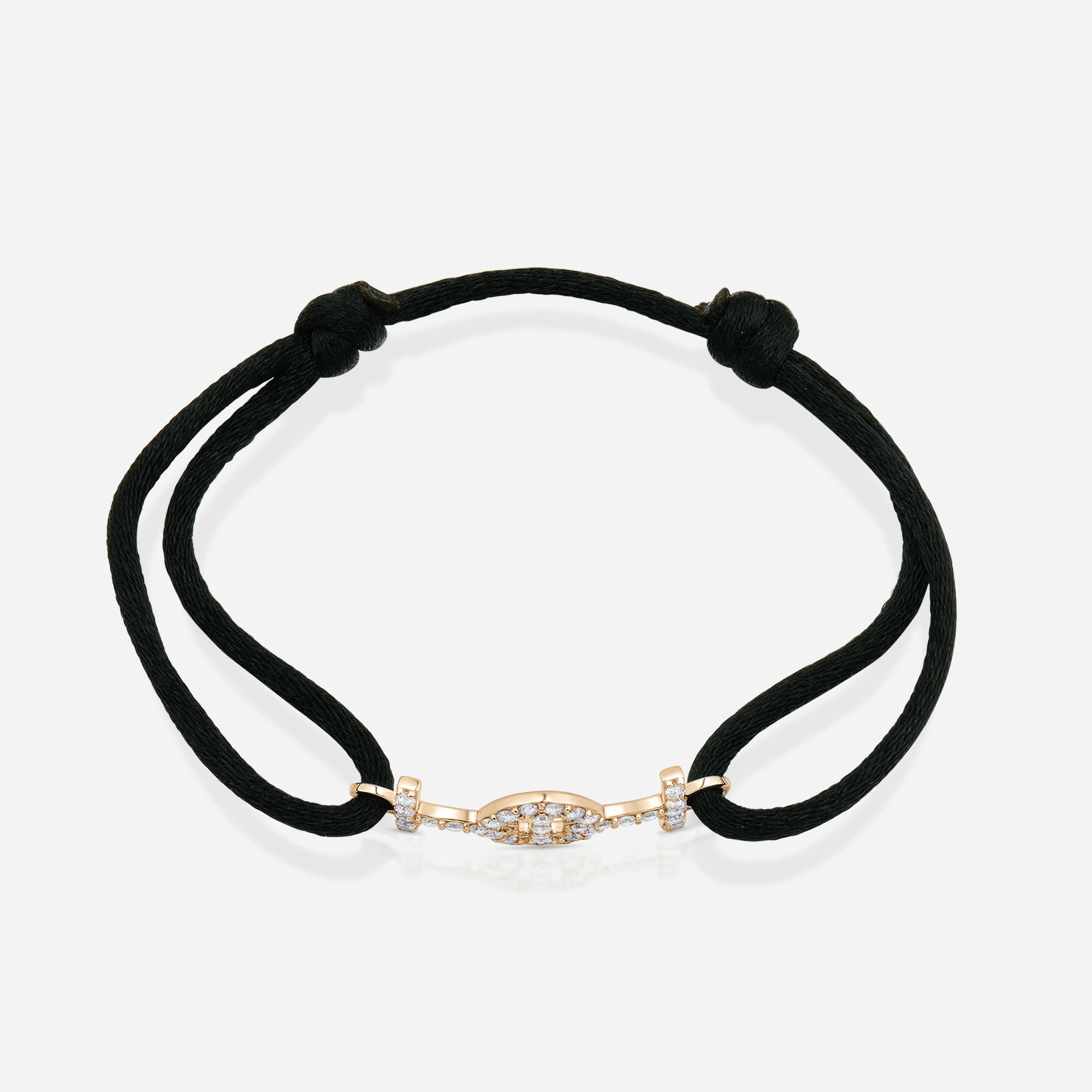Challenge Black Silk Cord Bracelet in 9k Yellow Gold with Diamonds