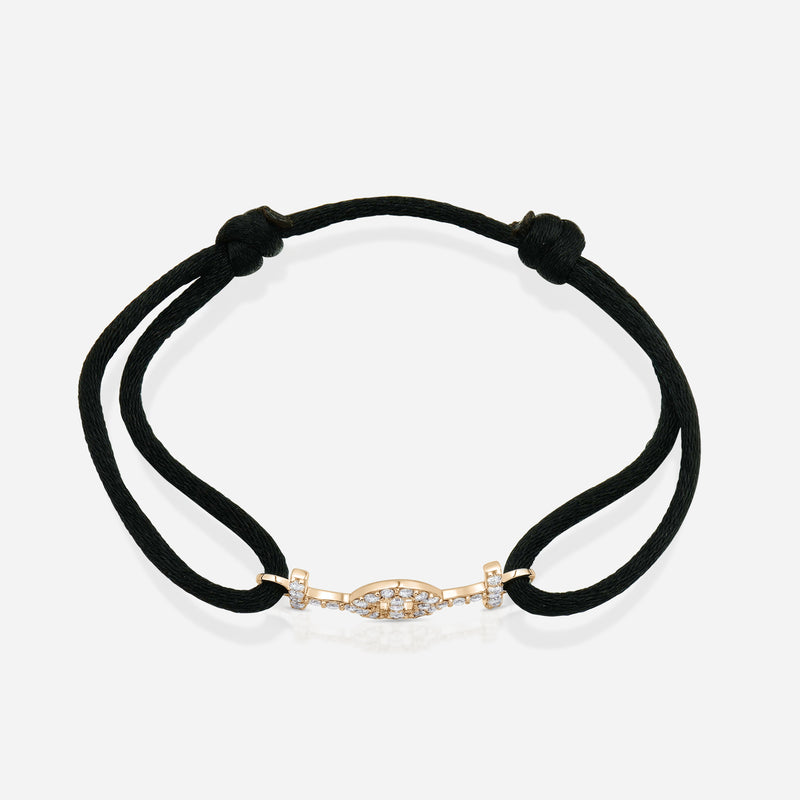 Challenge Black Silk Cord Bracelet in 9k Yellow Gold with Diamonds