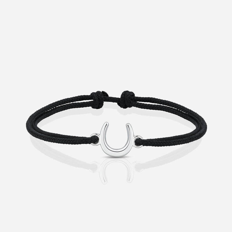 Destiny Confidence Black Cord Bracelet in Polished Silver