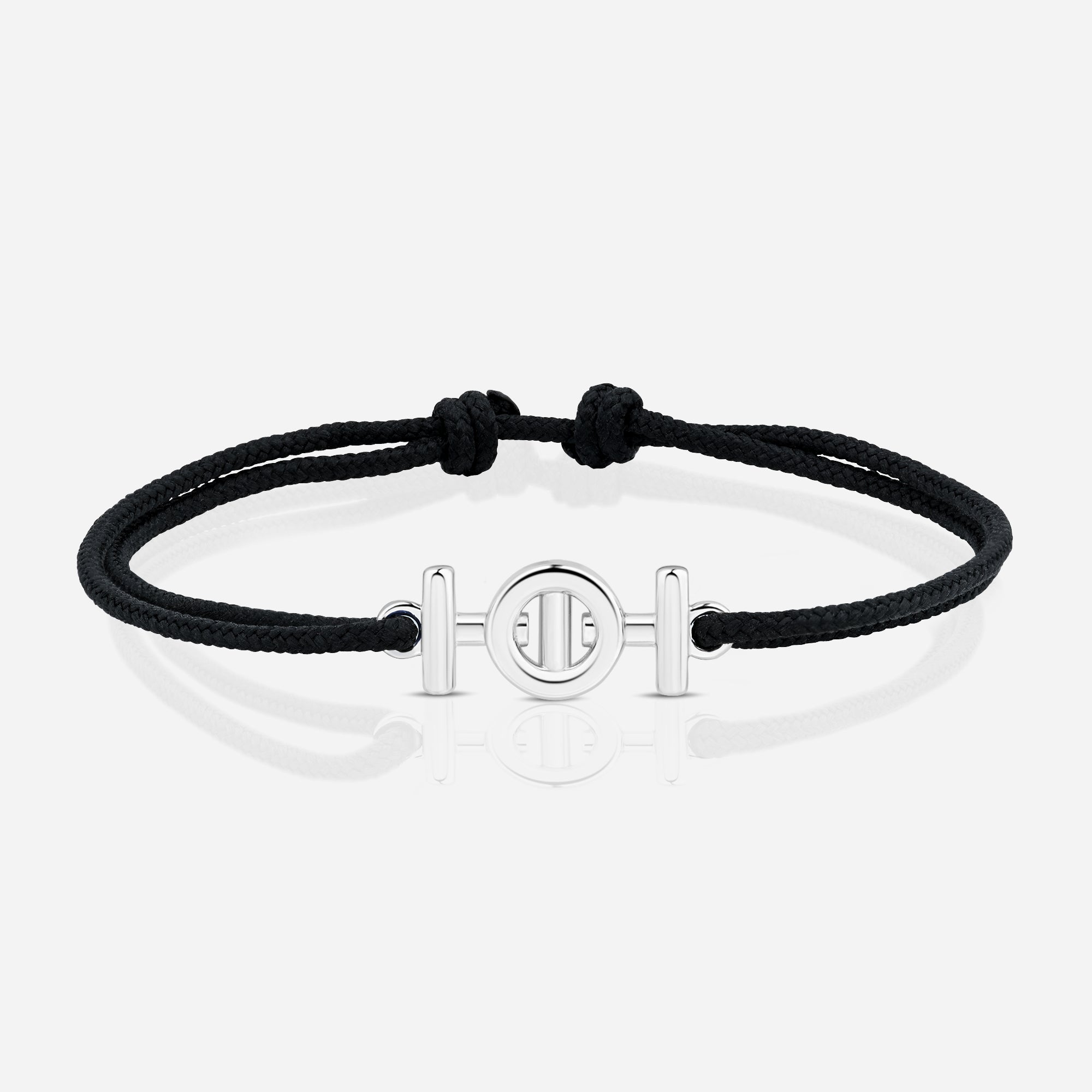 Destiny Challenge Black Cord Bracelet in Polished Silver