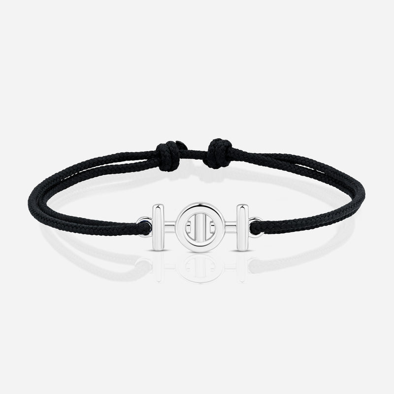 Destiny Challenge Black Cord Bracelet in Polished Silver