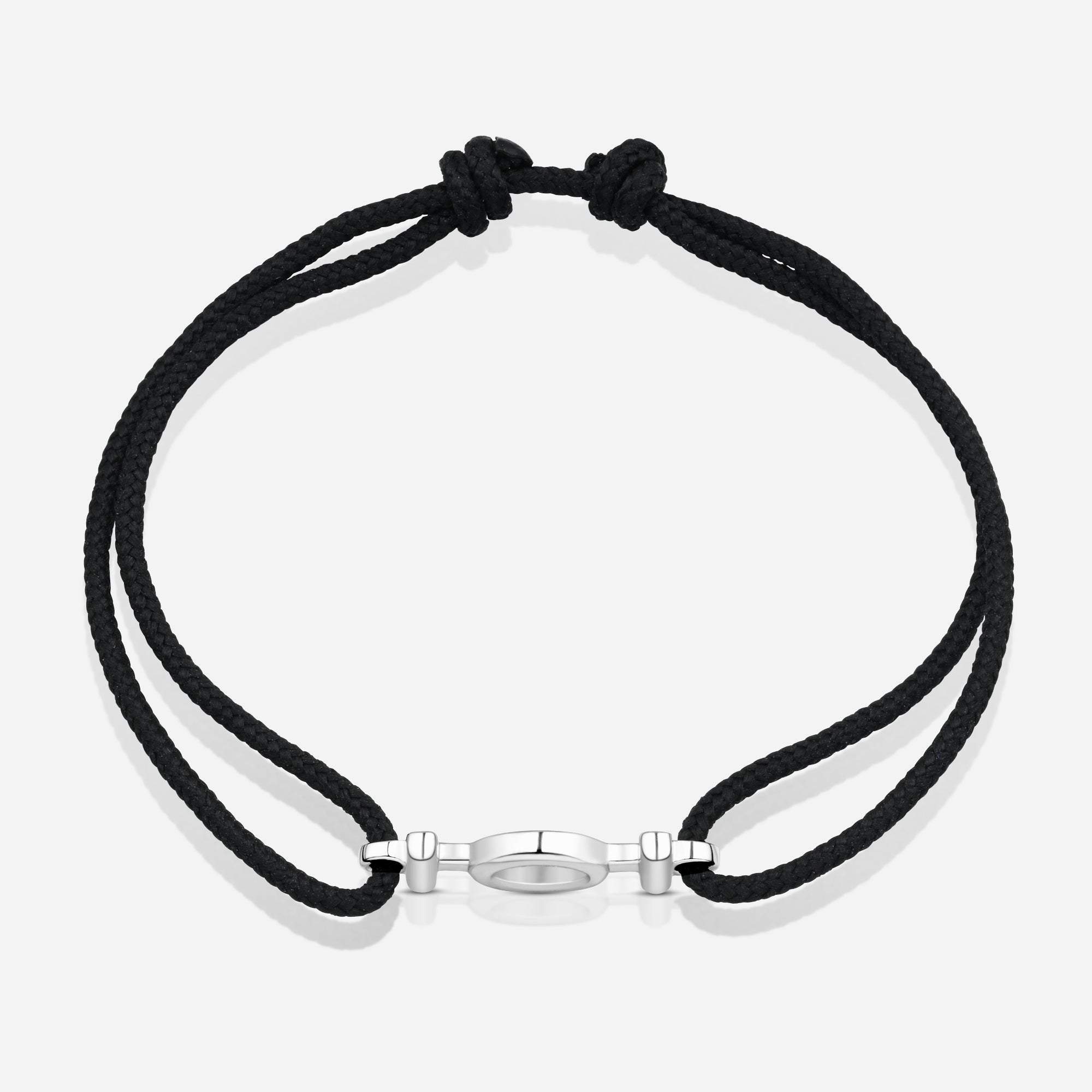 Destiny Challenge Black Cord Bracelet in Polished Silver
