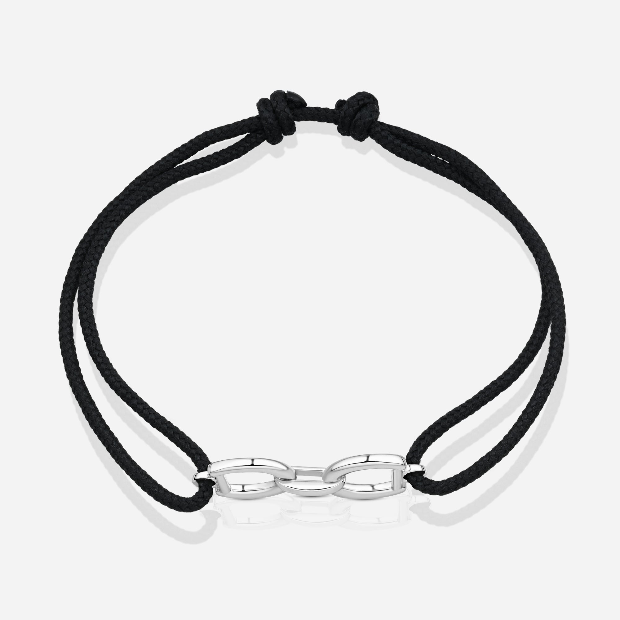 Destiny Connection Black Cord Bracelet in Polished Silver