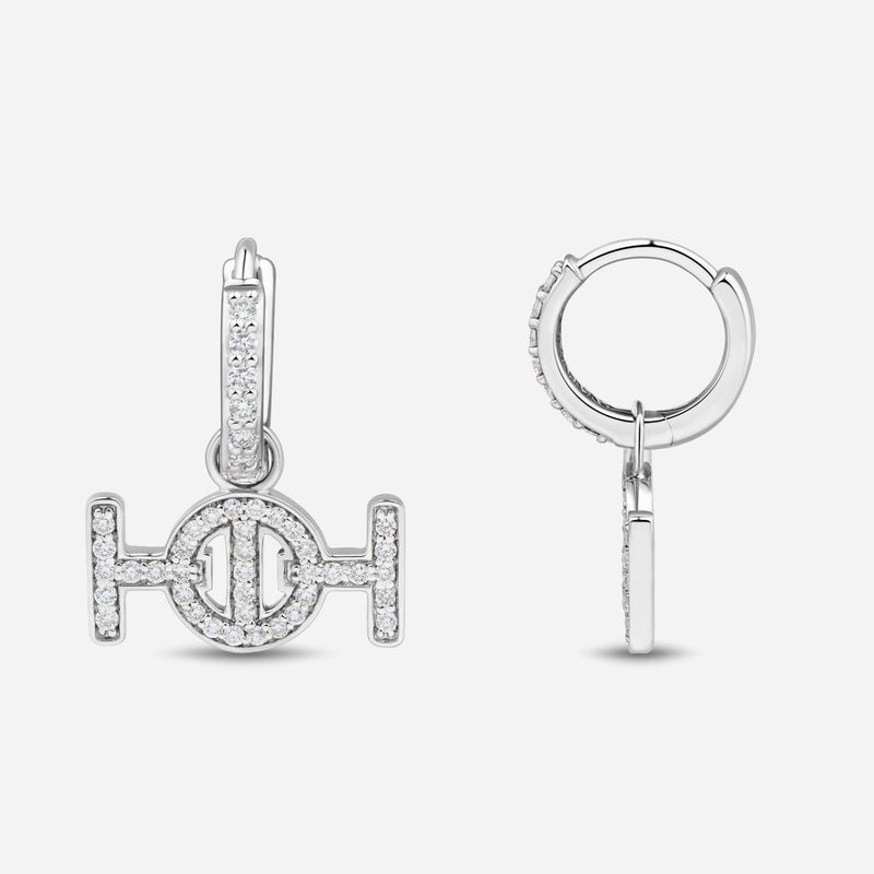 Challenge Hoop Earrings in 9k White Gold with White Diamonds