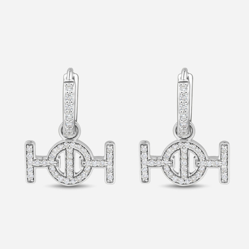 Challenge Hoop Earrings in 9k White Gold with White Diamonds