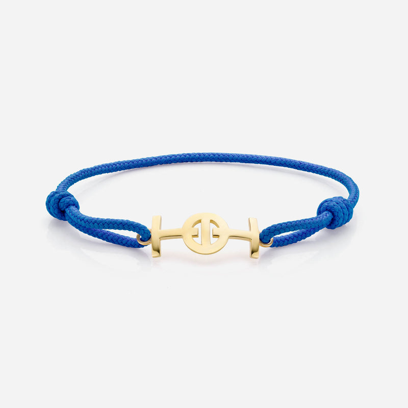 Challenge Electric Blue Cord Bracelet in 9k Yellow Gold
