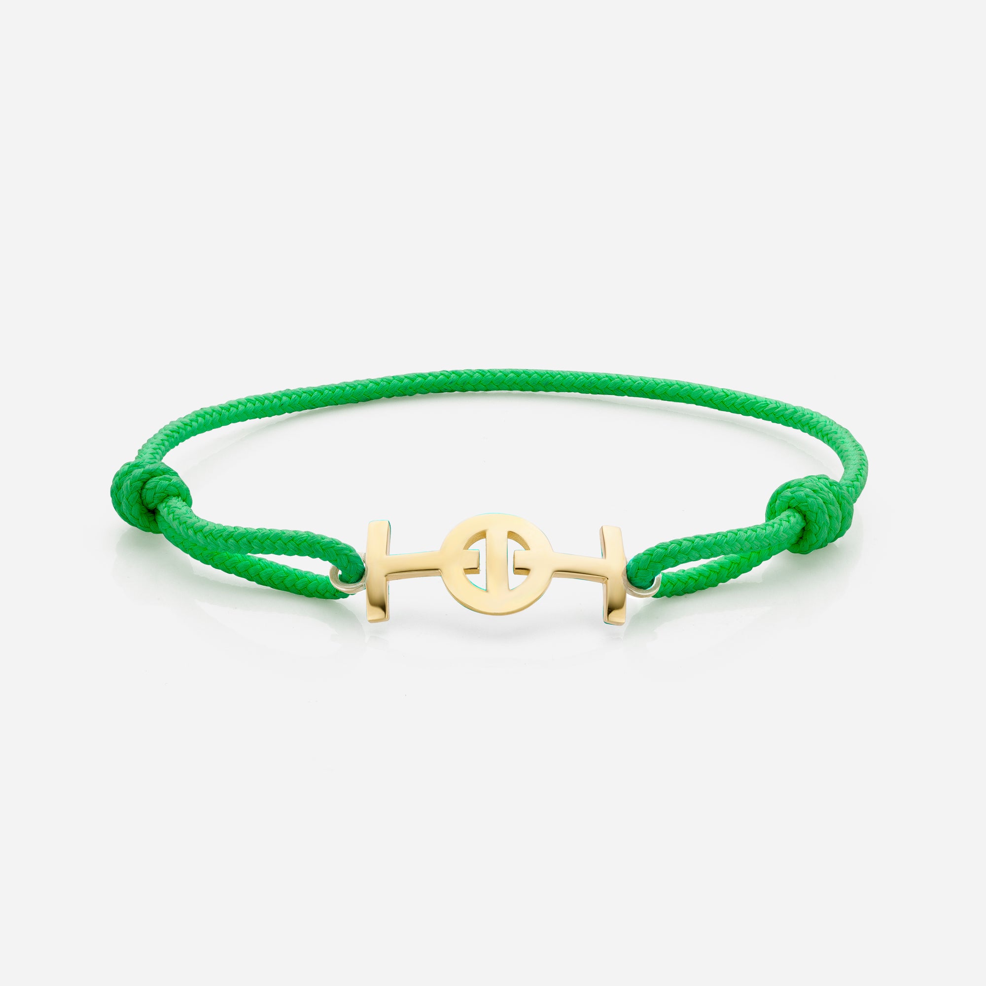 Challenge Green Cord Bracelet in 9k Yellow Gold