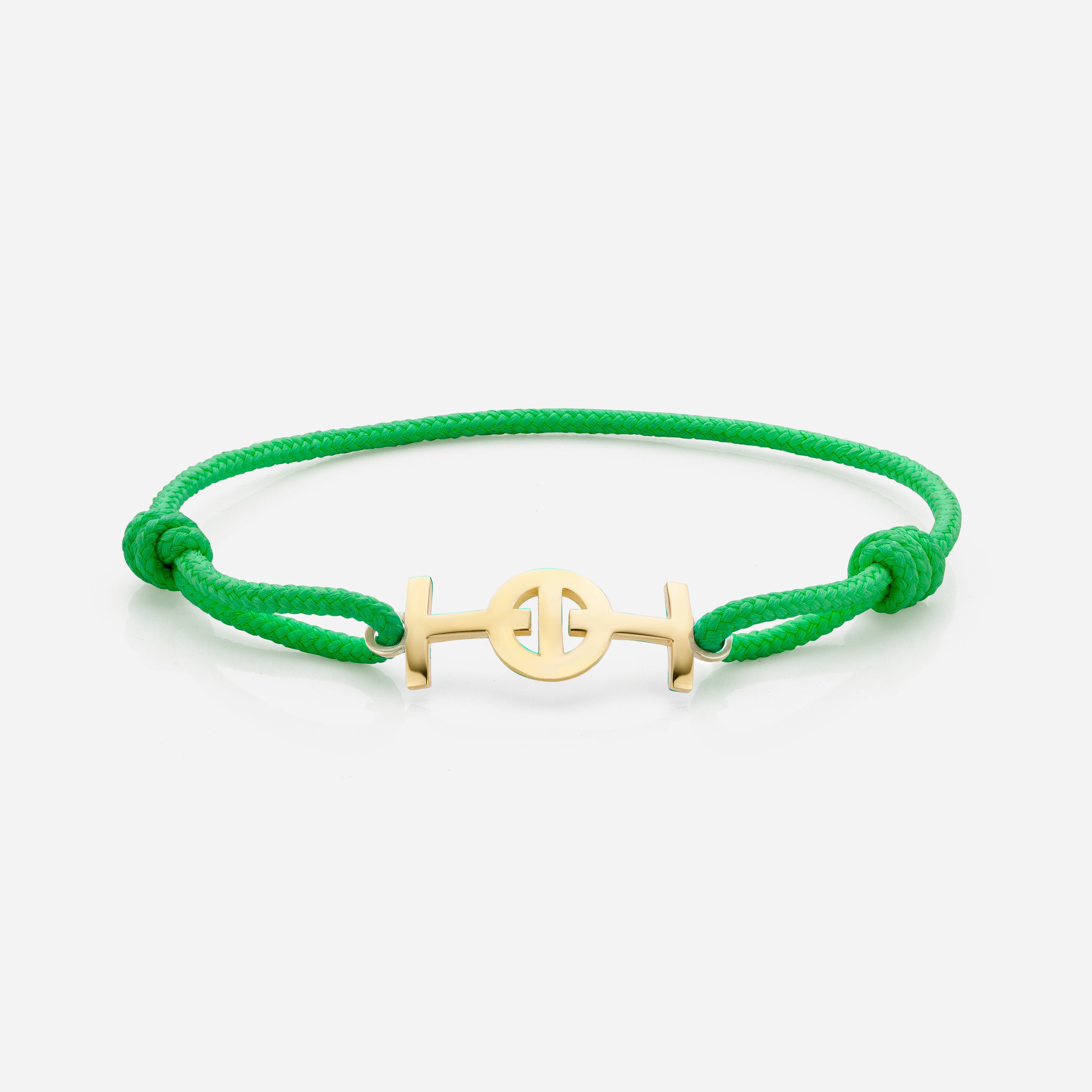 Challenge Green Cord Bracelet in 9k Yellow Gold