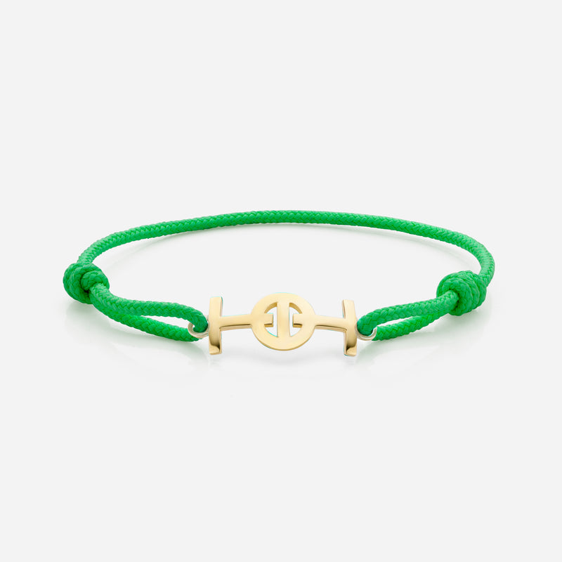 Challenge Green Cord Bracelet in 9k Yellow Gold