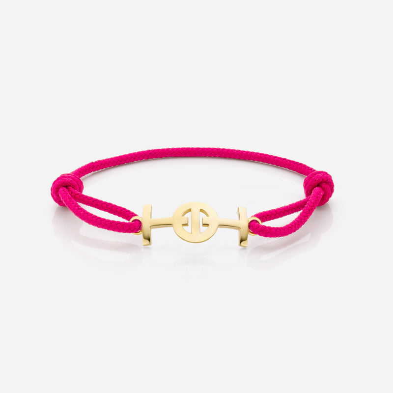 Challenge Magenta Cord Bracelet in 9k Yellow Gold