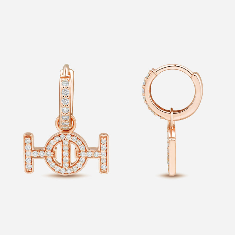 Challenge Hoop Earrings in 9k Pink Gold with White Diamonds