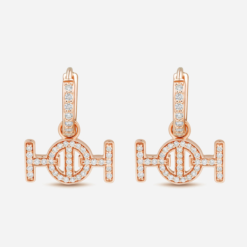Challenge Hoop Earrings in 9k Pink Gold with White Diamonds