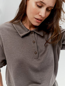 Valou Long Sleeve Polo in Coffee